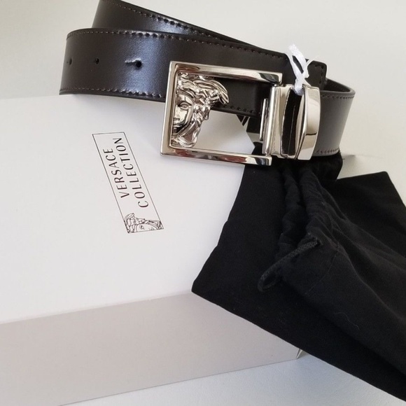 NEW Versace Collection 3D Logo Leather belt Brown - Picture 3 of 8